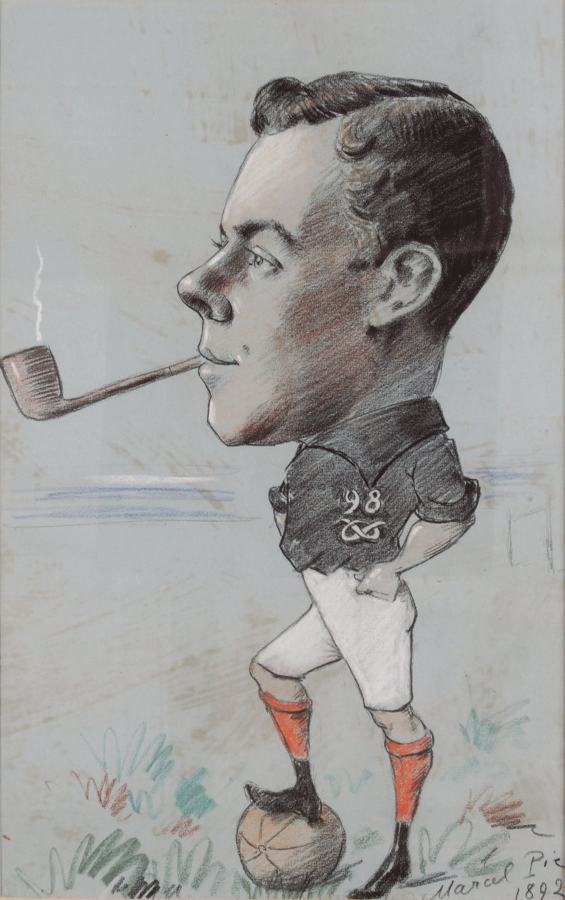 Pipe Smoking Footballer of the 98th North Staffordshire Regiment, 1892 (kritt på papir) av Marcel Pic