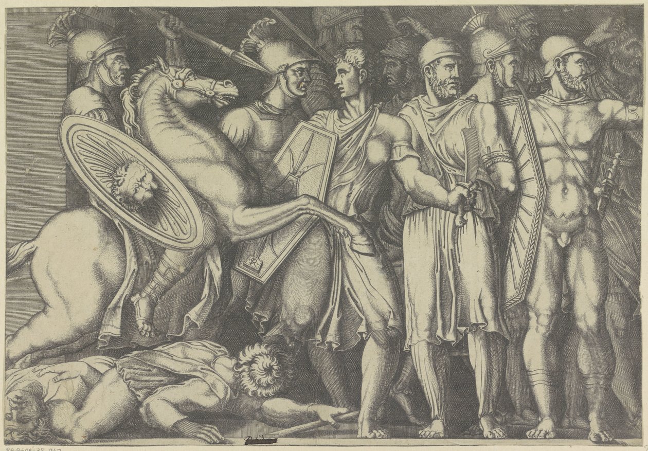 Trajan kjemper med Dacians av Marco Dente (attributed to)