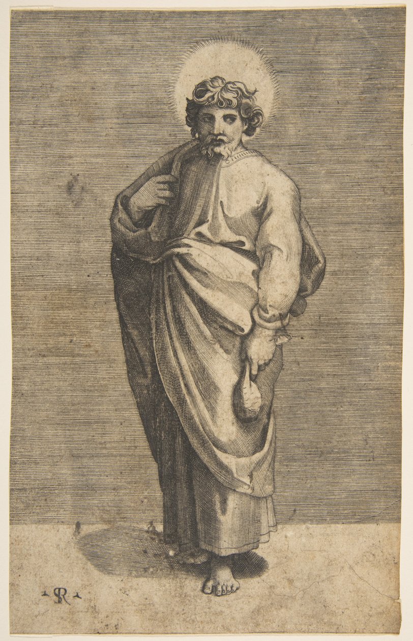 Saint Matthew holder en pose, ca. 1515-27. av Marco Dente