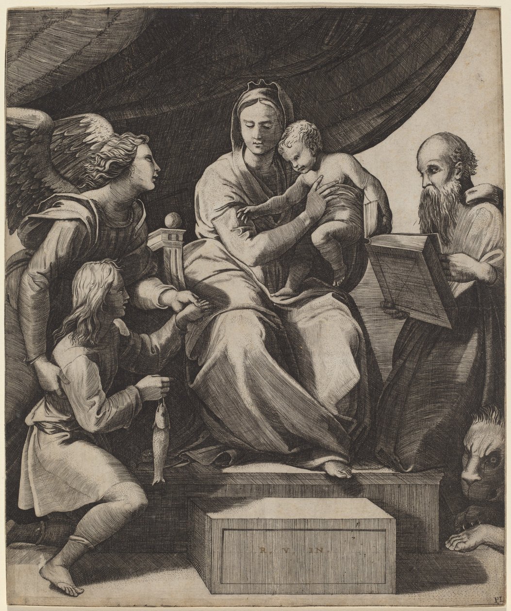 Jomfruen med en fisk av Marco Dente after Raphael