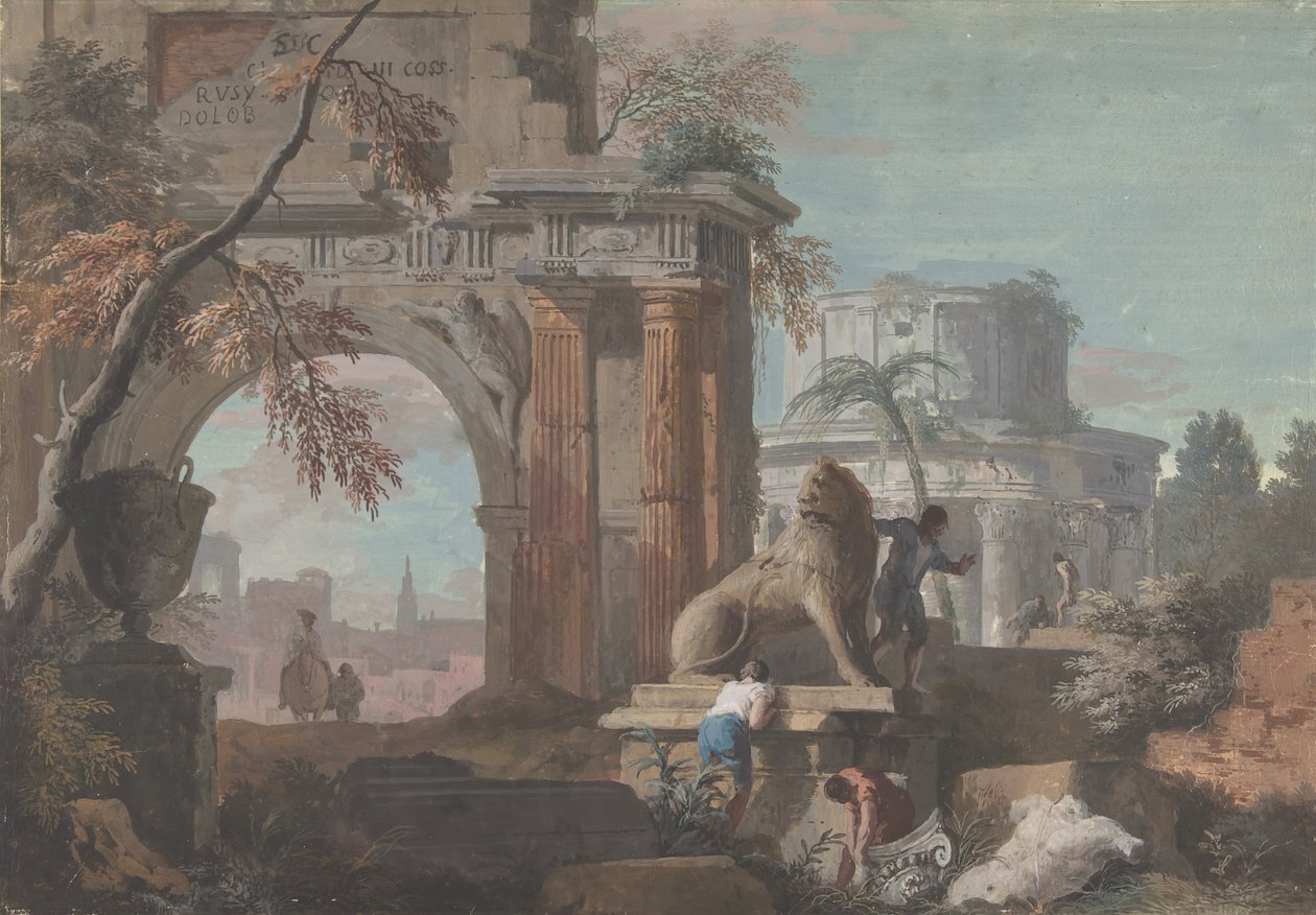 Capriccio med romerske ruiner, ca. 1700-1730. av Marco Ricci