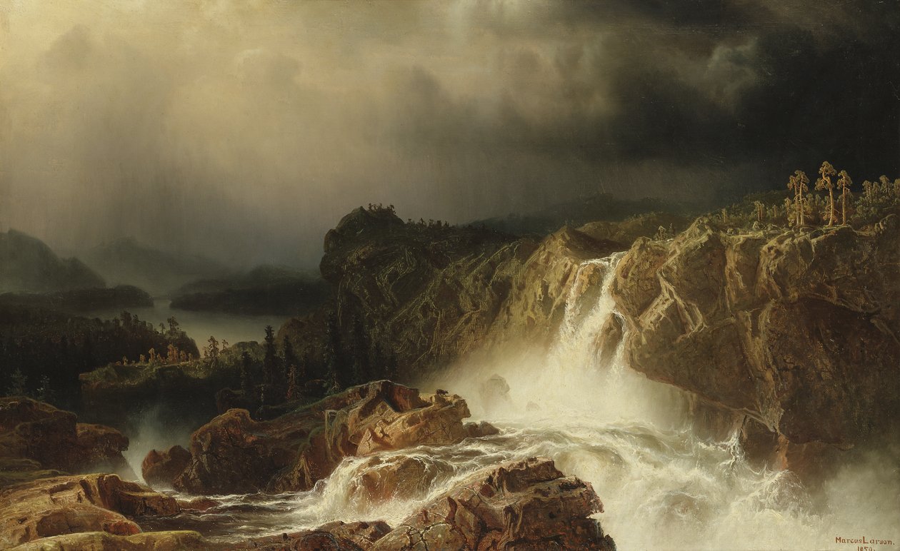 Steinete landskap med foss i Småland, 1859 av Marcus Larson