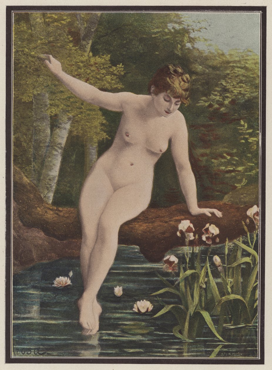 Badet (farge litho) av Marguerite Arosa