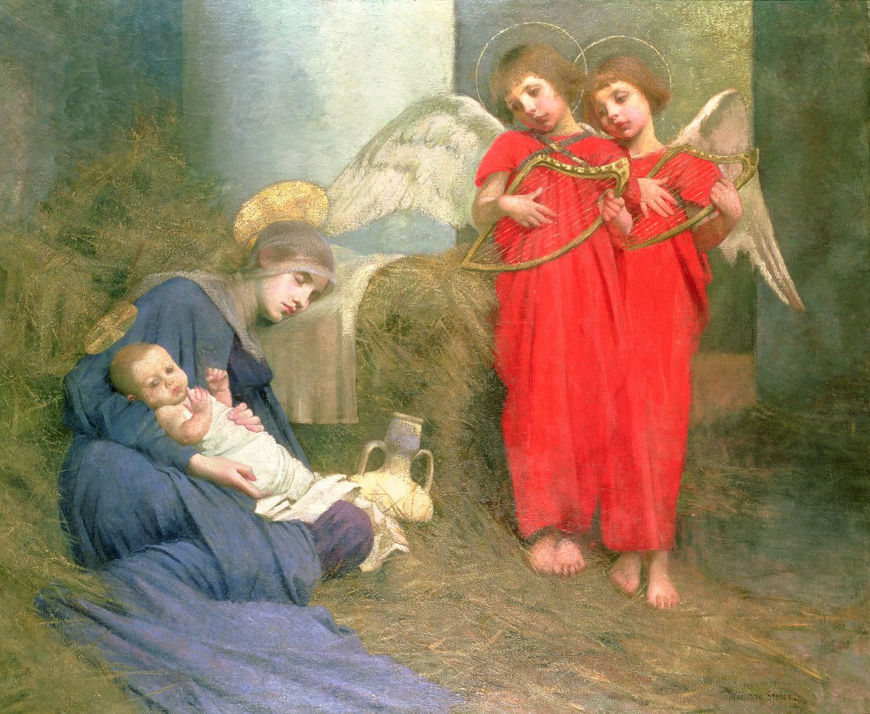 Engler som underholder det hellige barn, 1893 av Marianne Stokes