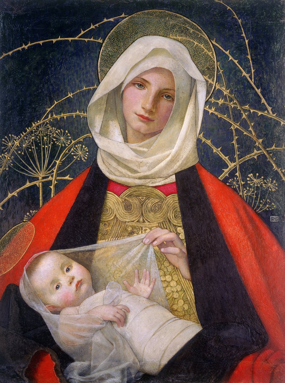 Madonna og barn, 1907-08 (tempera på panel) av Marianne Stokes