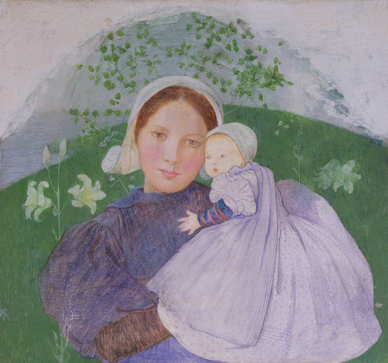 Mor og barn, ca. 1899 (tempera og gesso på panel) av Marianne Stokes