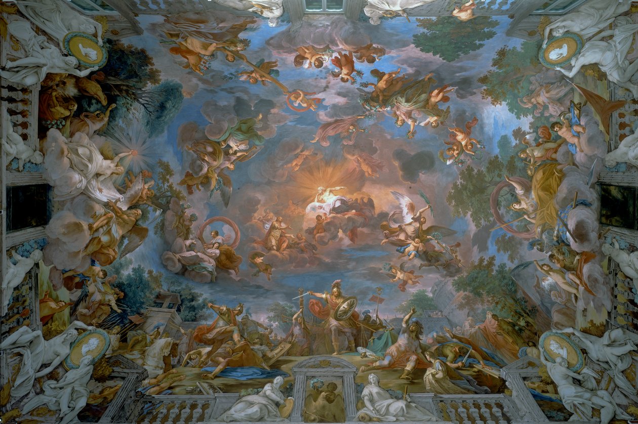 Camillus bryter traktaten med Brenno and the Allegories of Glory, taket i inngangshallen, Galleria Borghese av Mariano Rossi