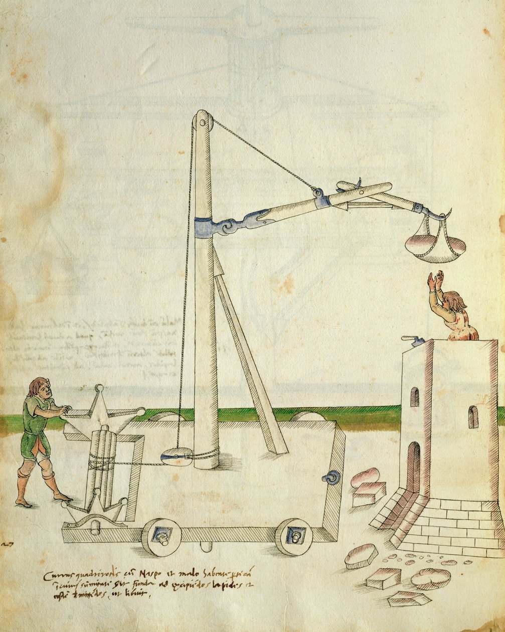 Design for en kran for bruk i bygging av et tårn, illustrasjon fra 