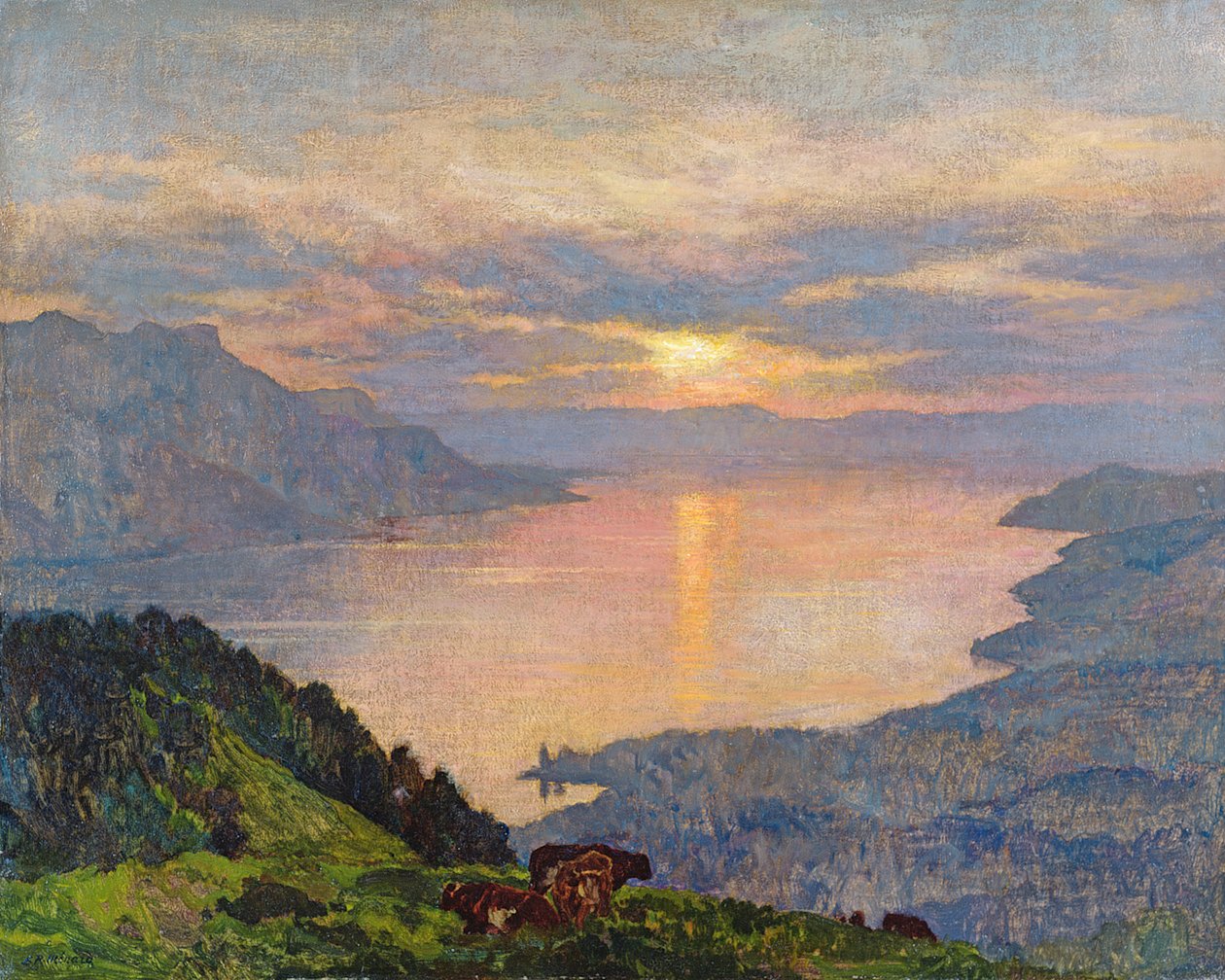 Solnedgang ved Genfersjøen, 1907 av Marie Auguste Emile Rene Menard