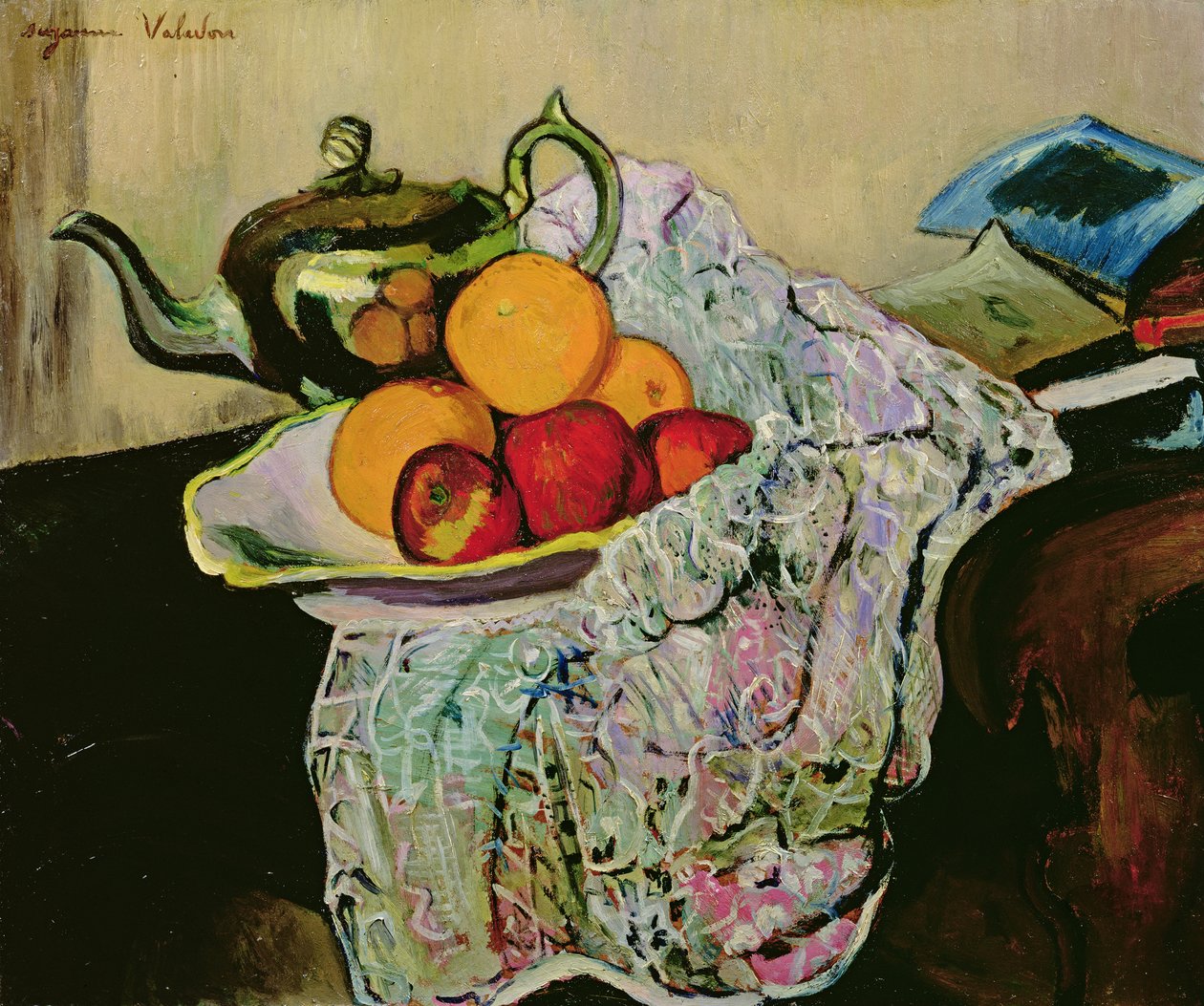 Stilleben med tekanne og frukt av Marie Clementine (Suzanne) Valadon