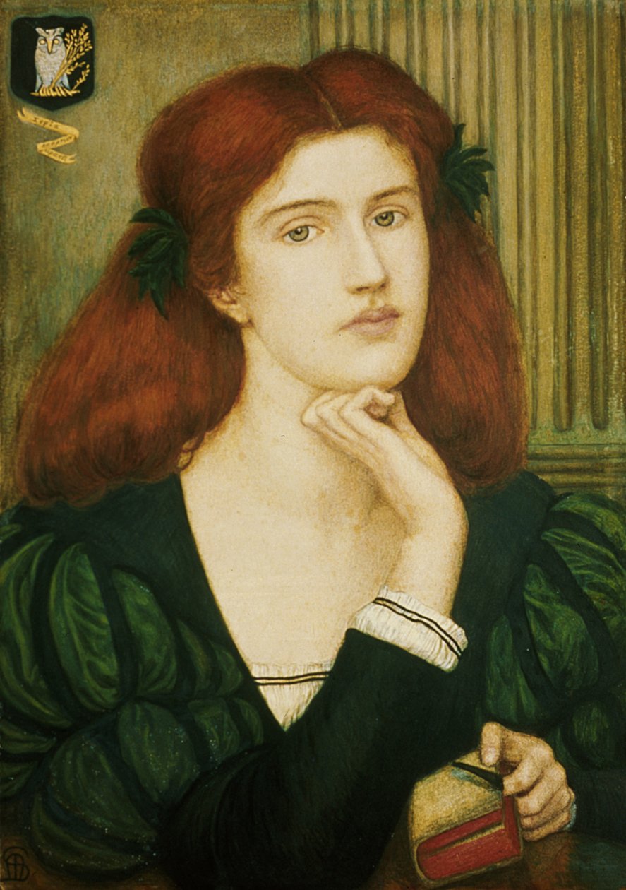 The Lady Prays-desire (wc og gullmaling på papir) av Marie Spartali Stillman
