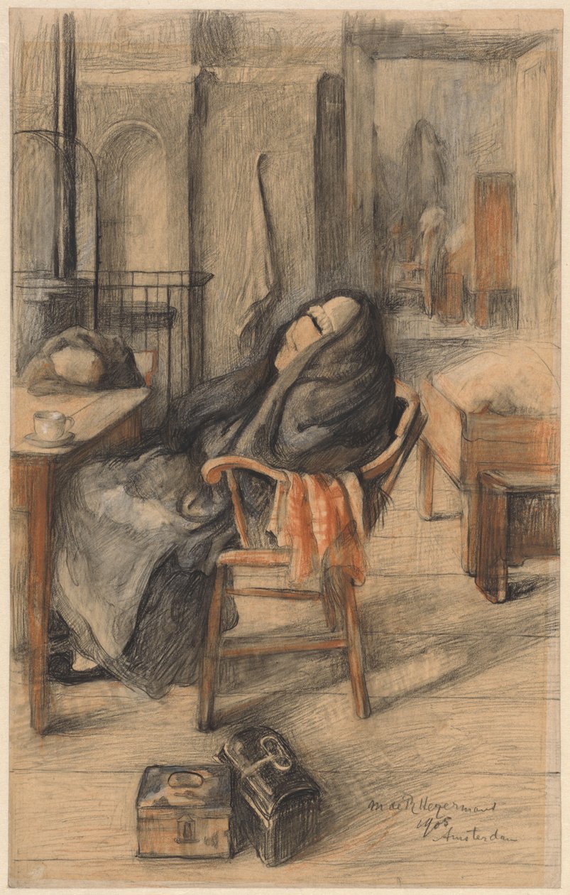 Interiør med sittende kjerring av Marie de Roode Heijermans