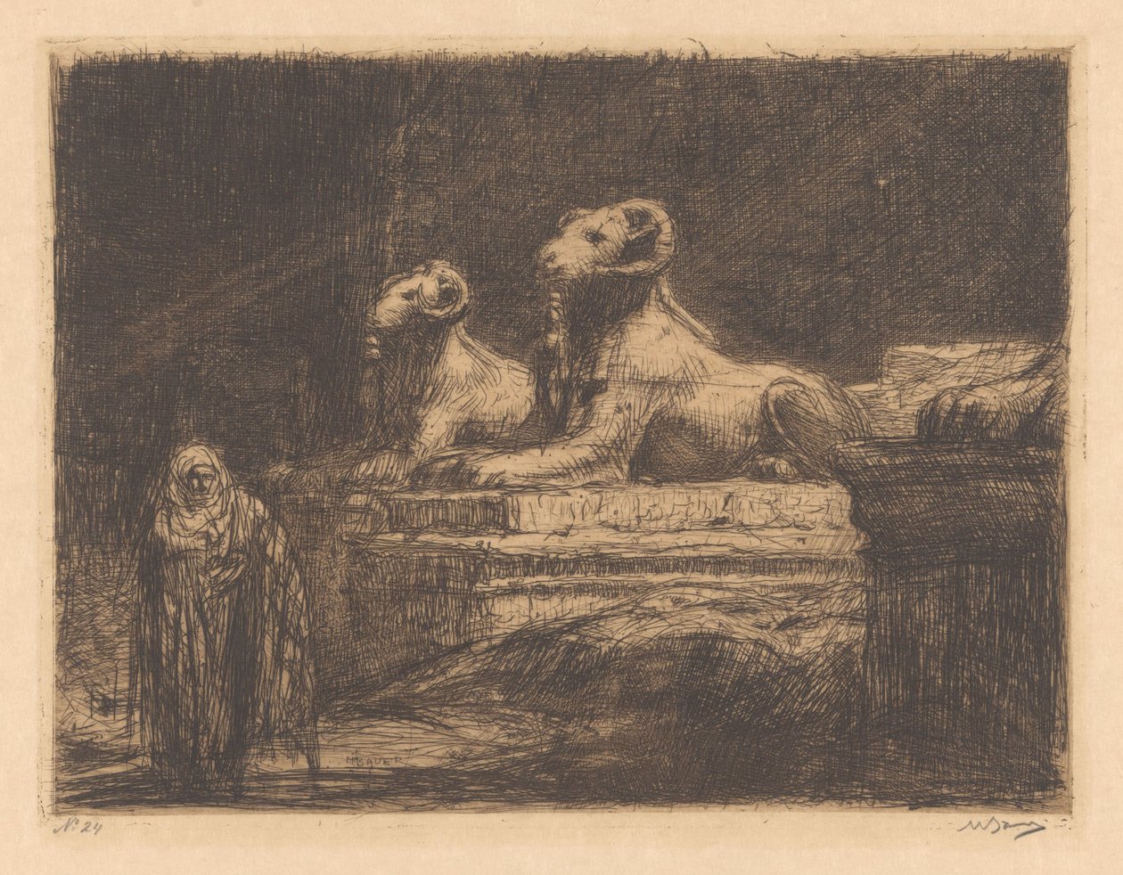 Egyptiske tempelvakter av Marius Bauer (signed by artist)