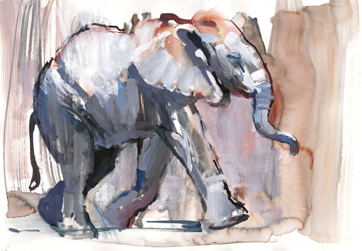 Babyelefant, 2012 (blandet media på papir) av Mark Adlington