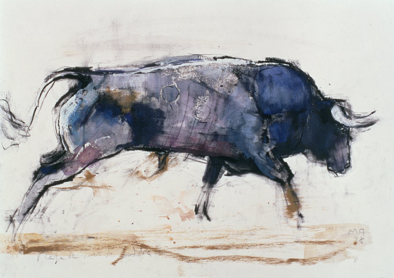 Charging Bull, 1998 (blandet media på papir) av Mark Adlington