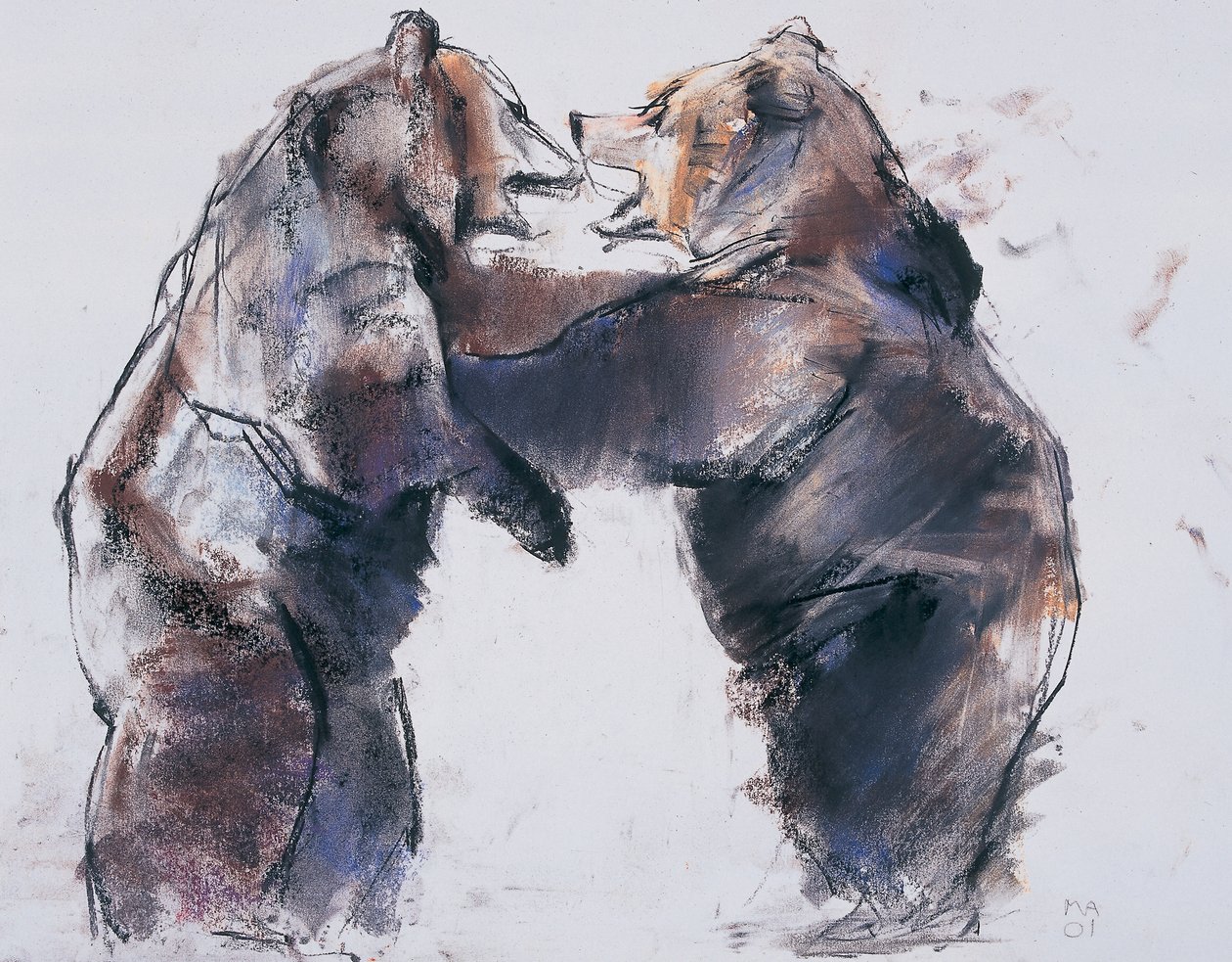 Playfight, 2001 (charcoal und conte på papir) av Mark Adlington