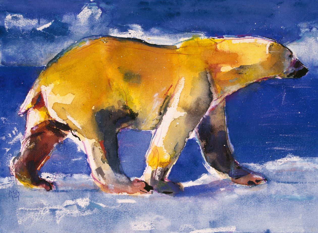Yellow Bear, 1999 (blandet media på papir) av Mark Adlington