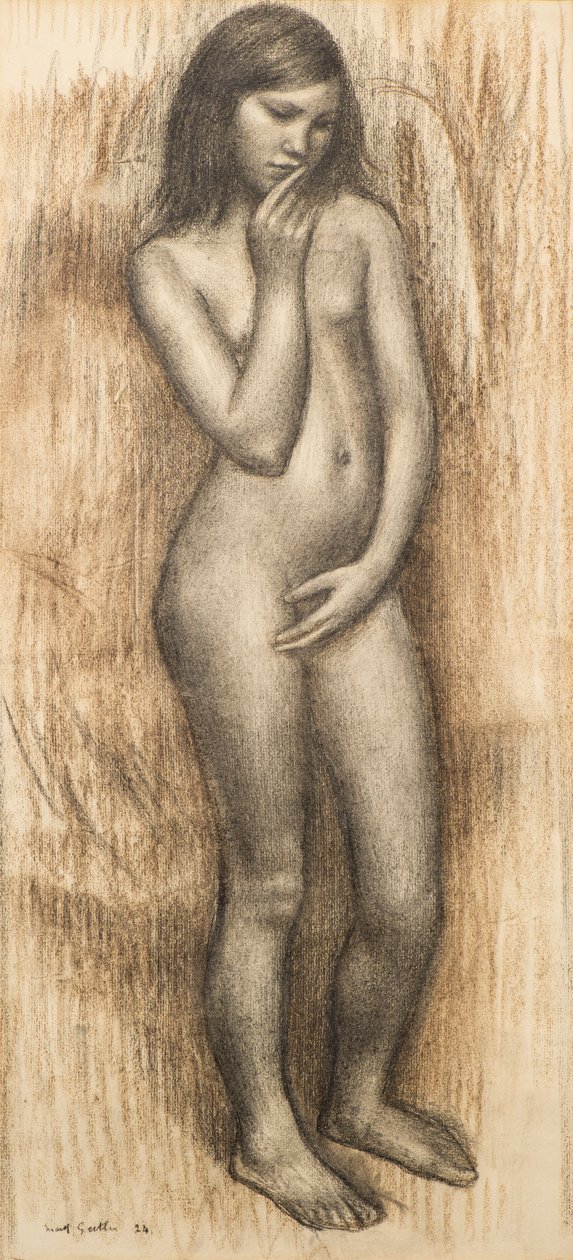 Studie av en ung jente som står av Mark Gertler