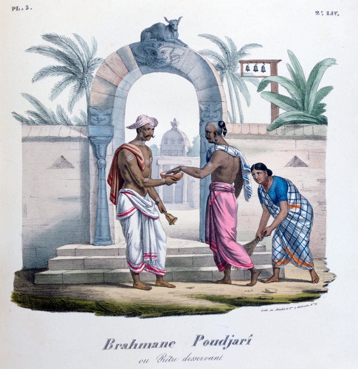 Utenfor et tempel, India, 1828 av Marlet et Cie
