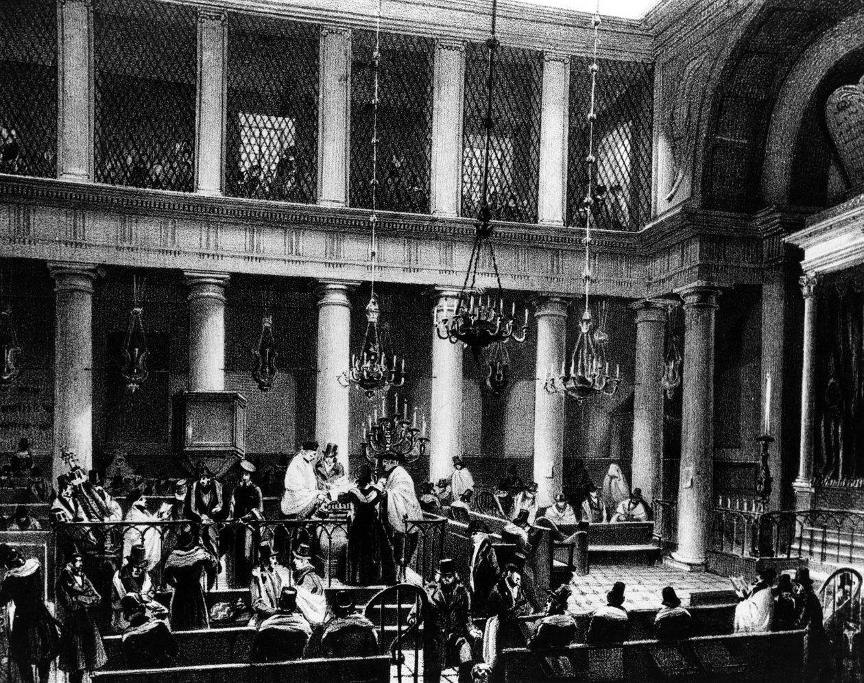 Synagogen i Paris, ca. 1845 av Marquis de Villeneuve