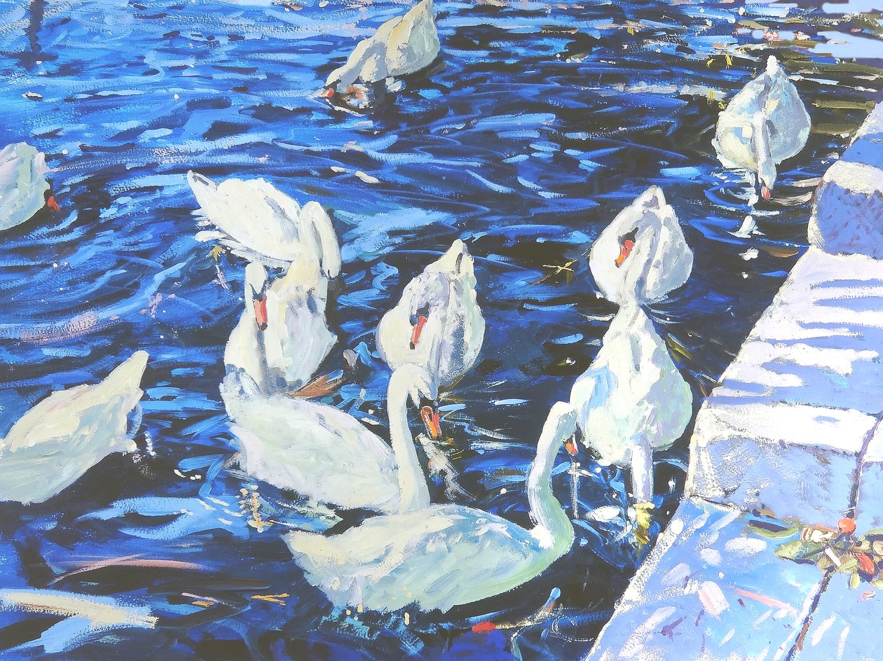 Swans, 2000 (gouache om bord) av Martin Decent