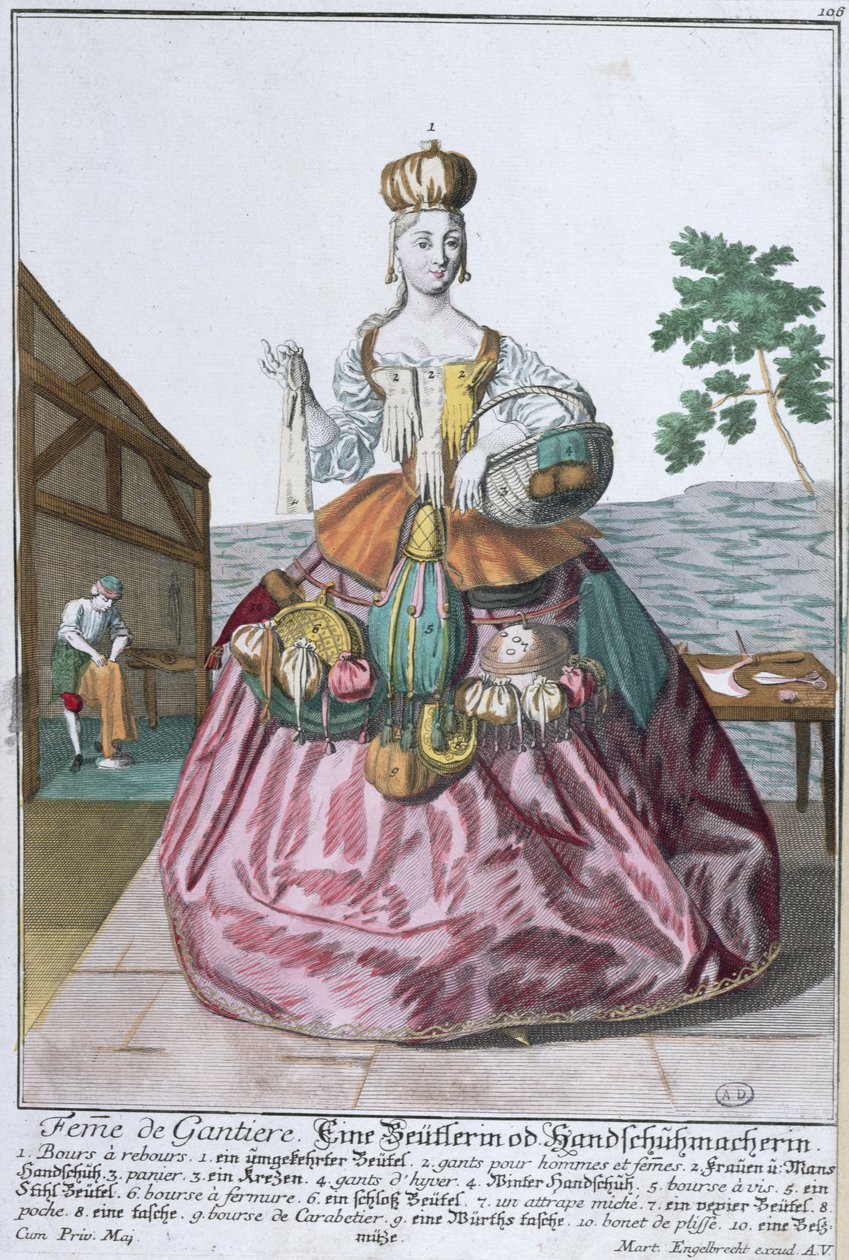 Hanskemakerens hustru, ca. 1735 (fargegravering) av Martin Engelbrecht