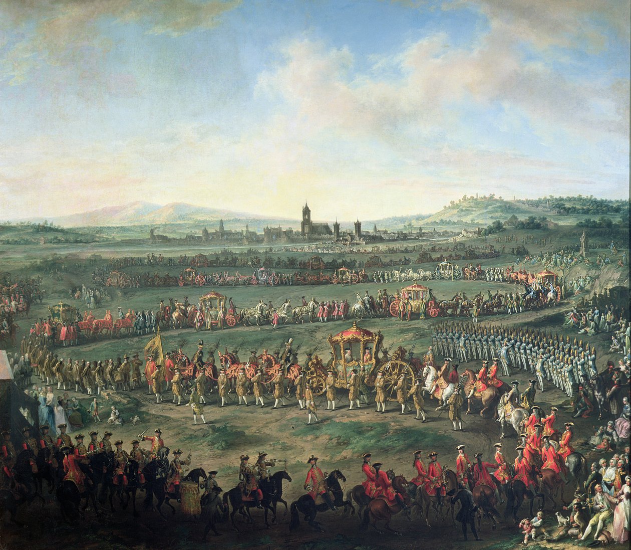 Inntoget av keiser Frans I (1708-65) i Frankfurt, akkompagnert av Joseph II (1741-90) av Martin II Mytens or Meytens