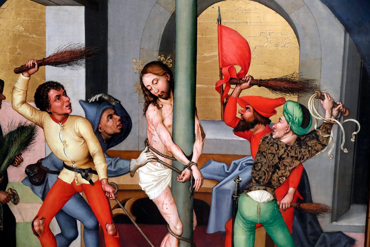 Passion of Christ, The Flagellation (olje på trepanel) av Martin Schongauer