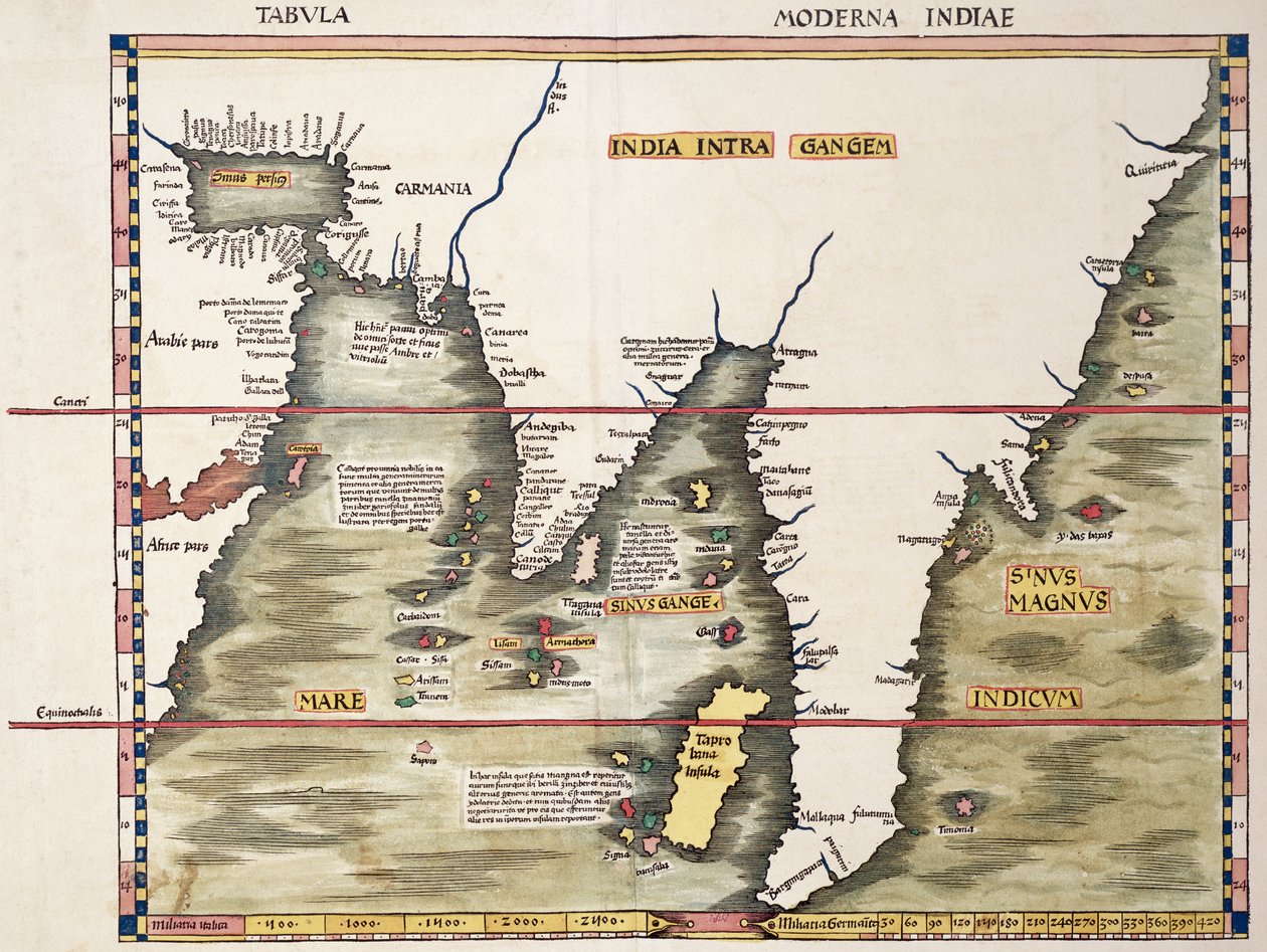 Rødehavet og Arabiabukten til den antatte malaysiske halvøya, fra en Strassburg-utgave av Ptolemaios 