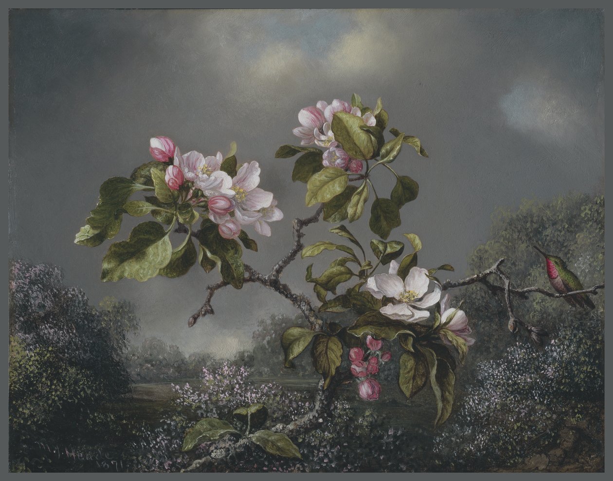 Epleblomster og kolibri, 1871 av Martin Johnson Heade