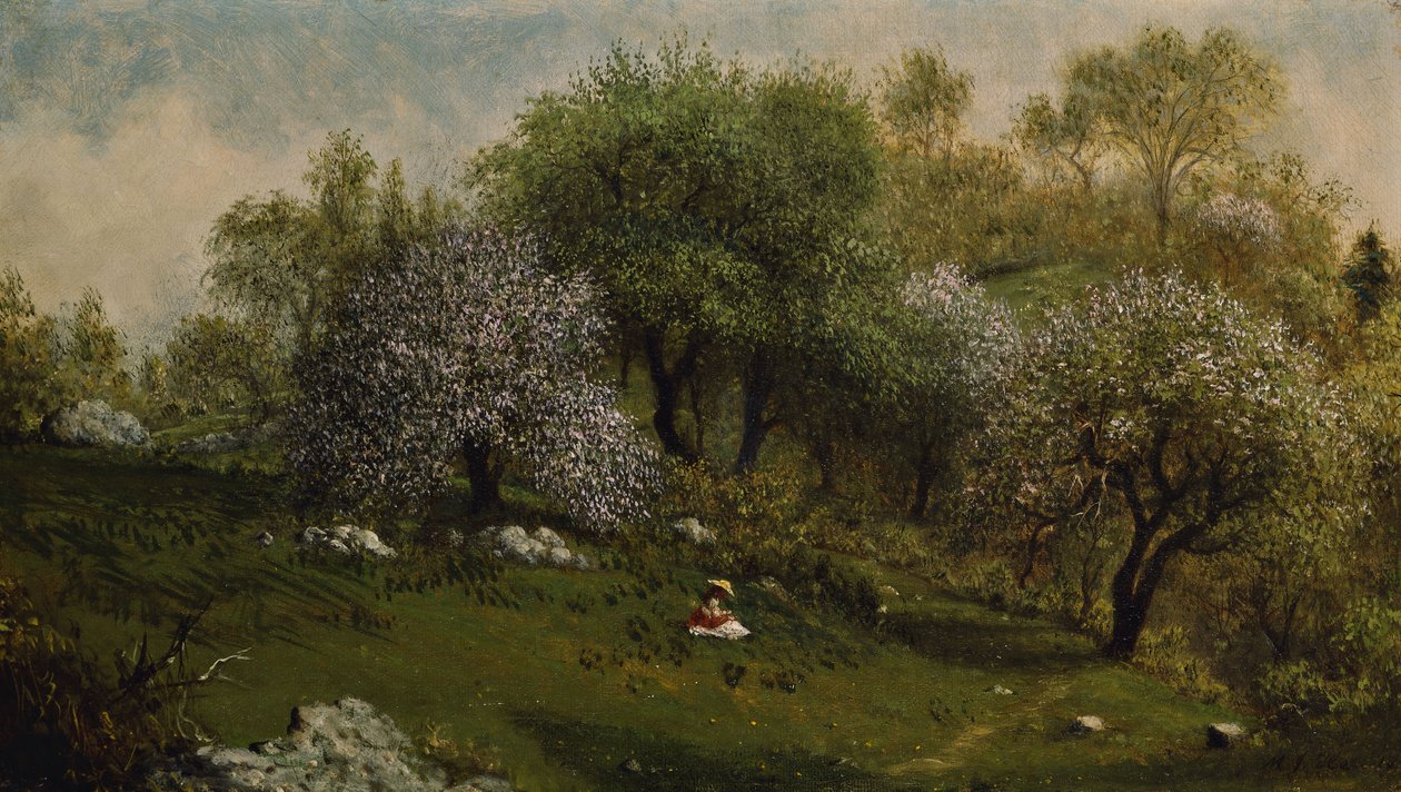 Jente på en åsside, Apple Blossoms av Martin Johnson Heade