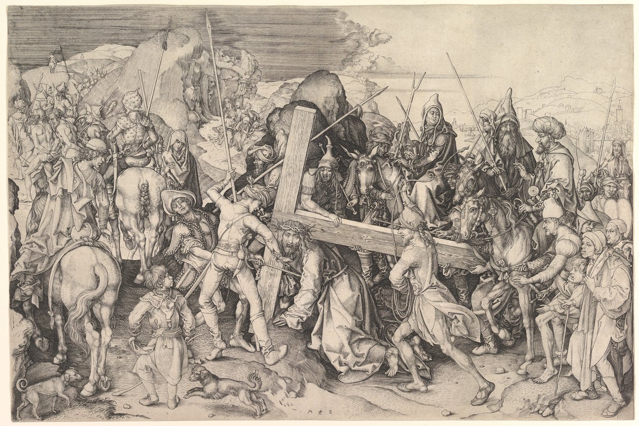 Kristus bærer korset, ca. 1475-80 (gravering) av Martin Schongauer
