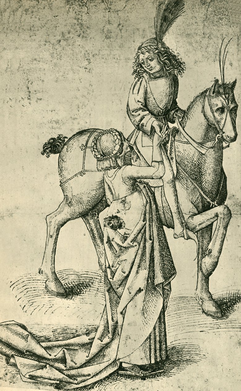 Rytter og kvinne, c1480, 1943. av Martin Schongauer