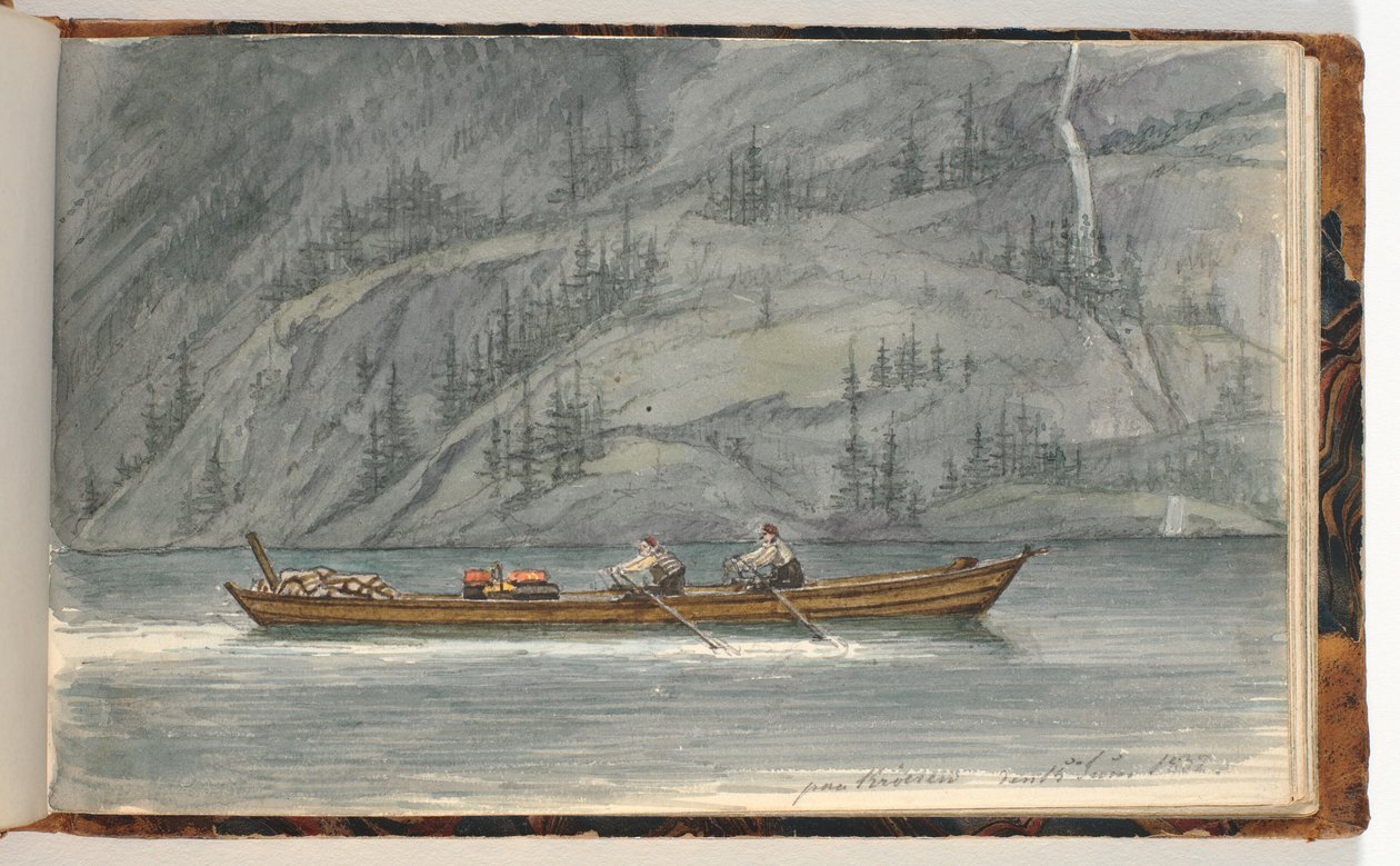 Fjordlandskap med robåt. Krøderen, Norge av Martinus Rørbye