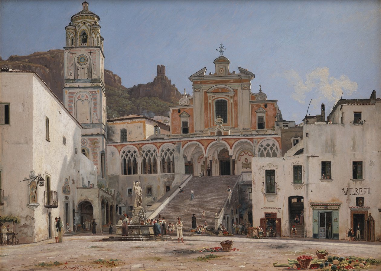 Utsikt over torget i Amalfi av Martinus Rørbye