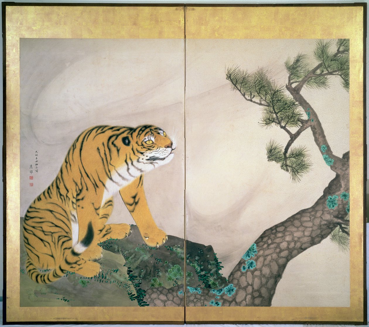 Tiger Screen, japansk, 1781 av Maruyama Okyo
