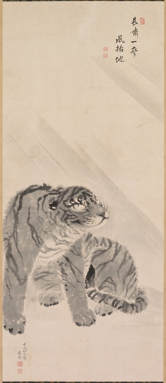 Tiger i vind og regn av Maruyama Okyo