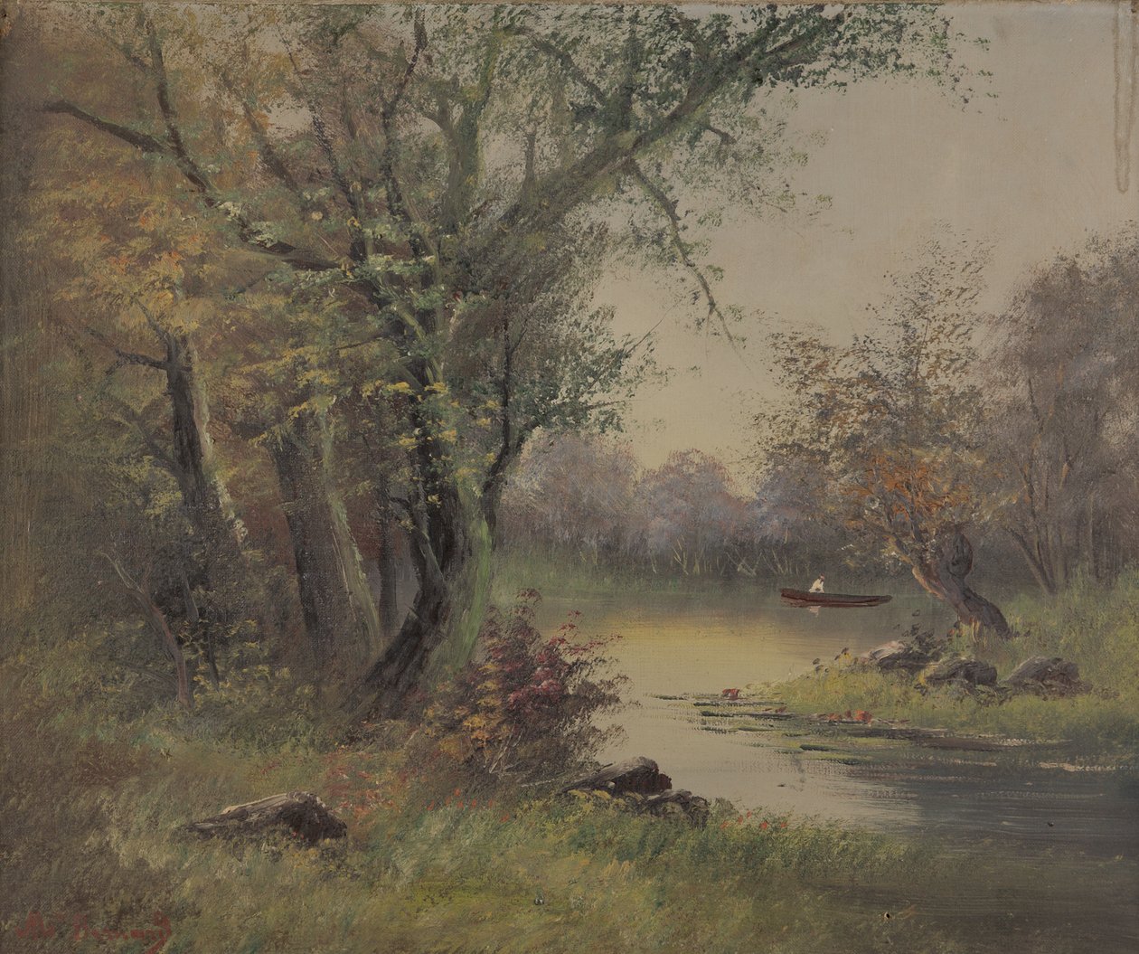 River Scene (olje på lerret) av Mary B Barnard