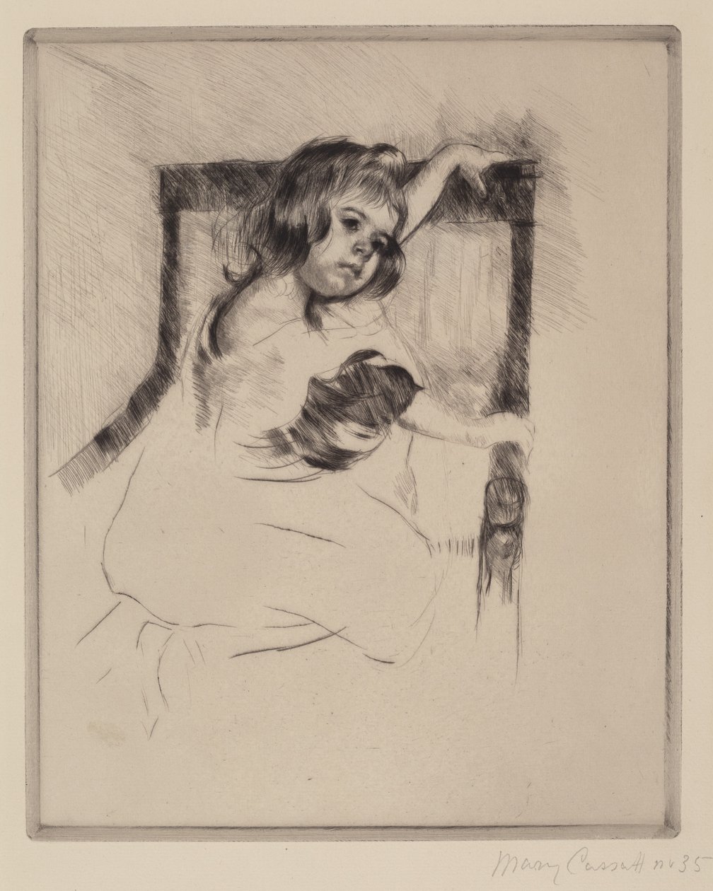 Knele i en lenestol, ca. 1903. av Mary Cassatt