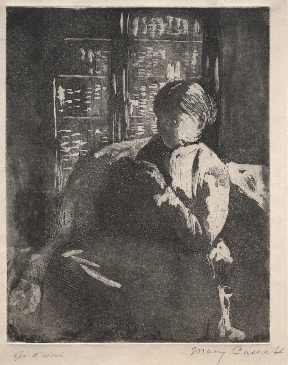 Strikking i biblioteket av Mary Cassatt