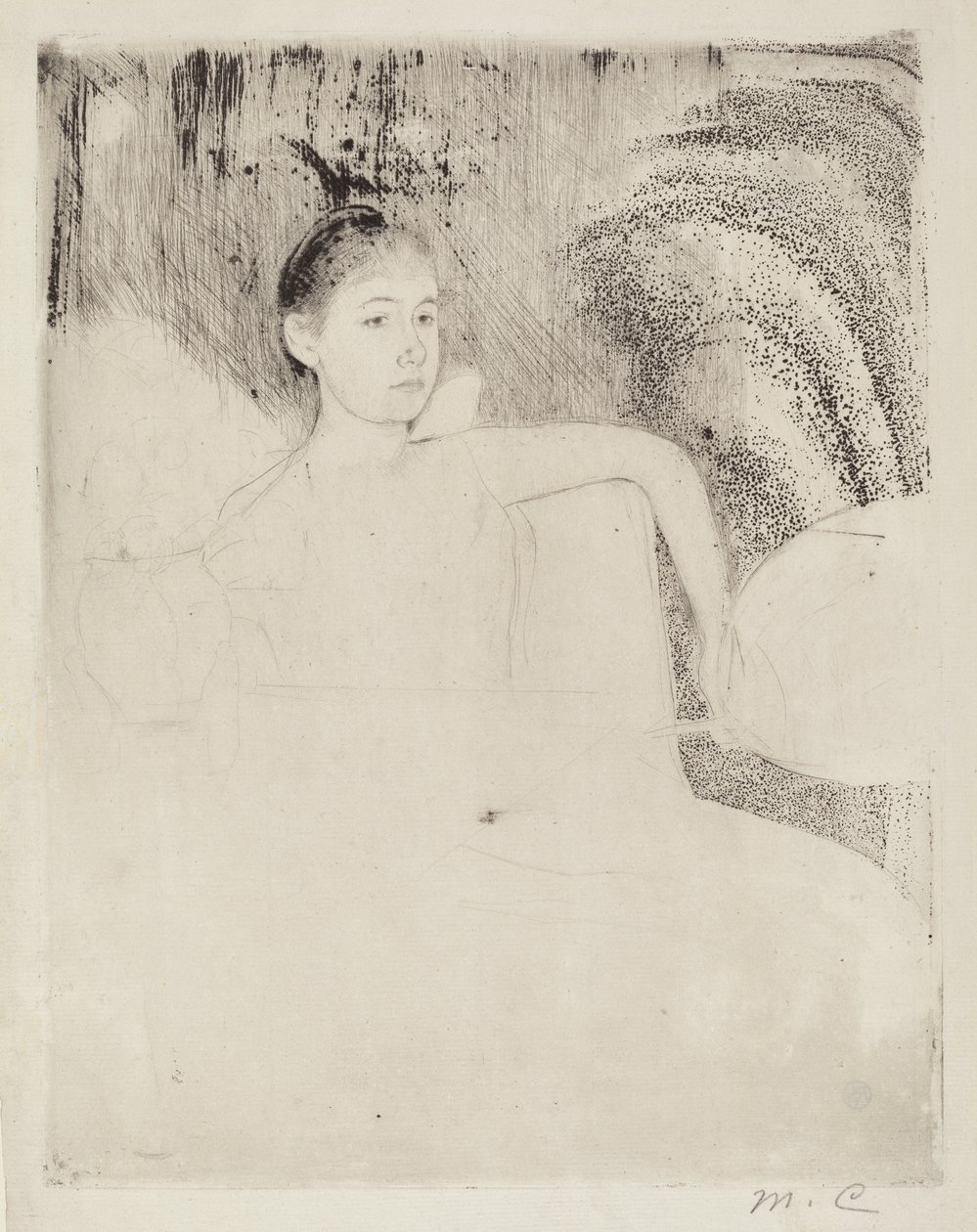 Mimi holder en japansk fan av Mary Cassatt