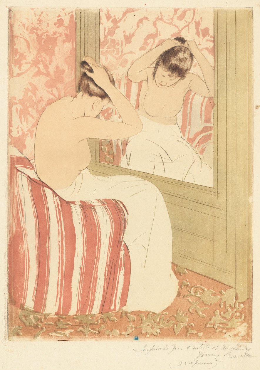 The Coiffure, 1890-1891. av Mary Cassatt