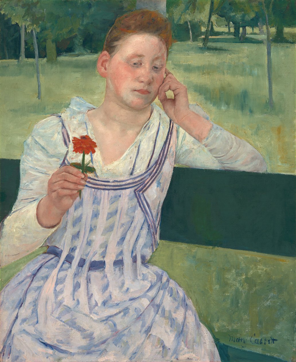 Kvinne med en rød Zinnia, 1891. av Mary Cassatt