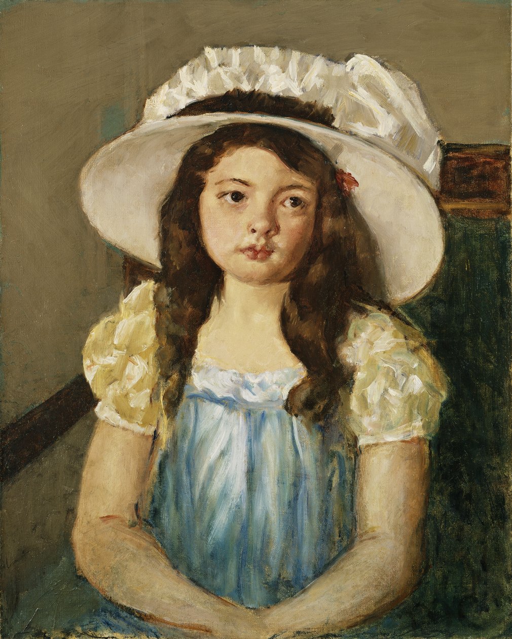 Francoise iført en stor hvit hatt, av Mary Cassatt
