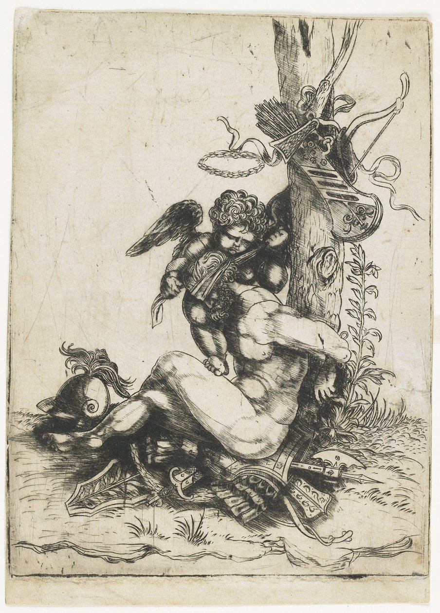 Mars bundet av Amor, ca. 1515-1520 (tørrpunkt) av Master of 1515