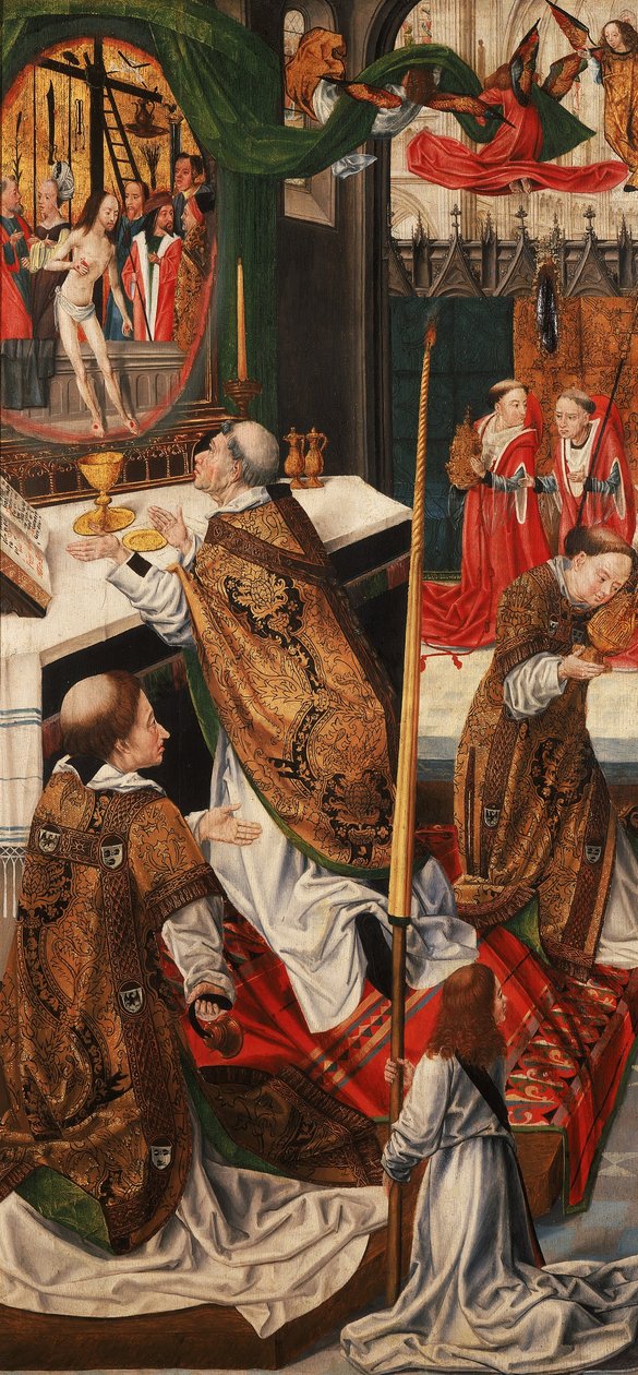 Triptykon med scener fra Kristi lidenskap (baksiden av venstre fløy) St. Gregory -messe av Master of Aachen the Altarpiece
