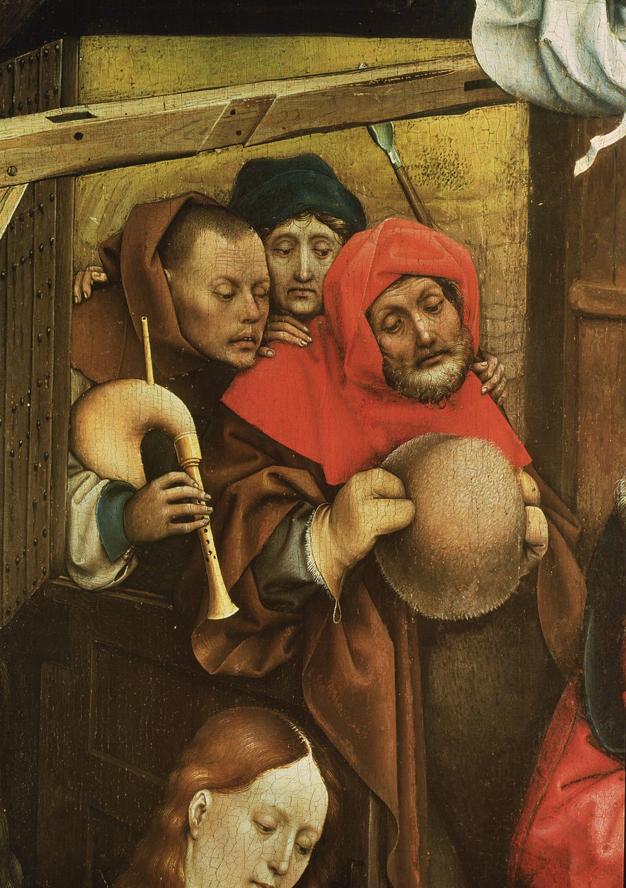 Fødsel, detalj av hyrdene, ca. 1425 (detalj av 128673) av Master of Flémalle