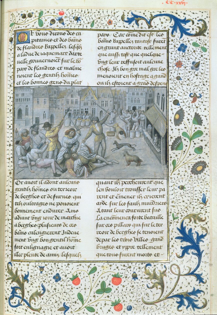 Ms 659 fol.226r Familien Artevelde. Gatekamp i Gent, 1477 av Master of Mary of Burgundy