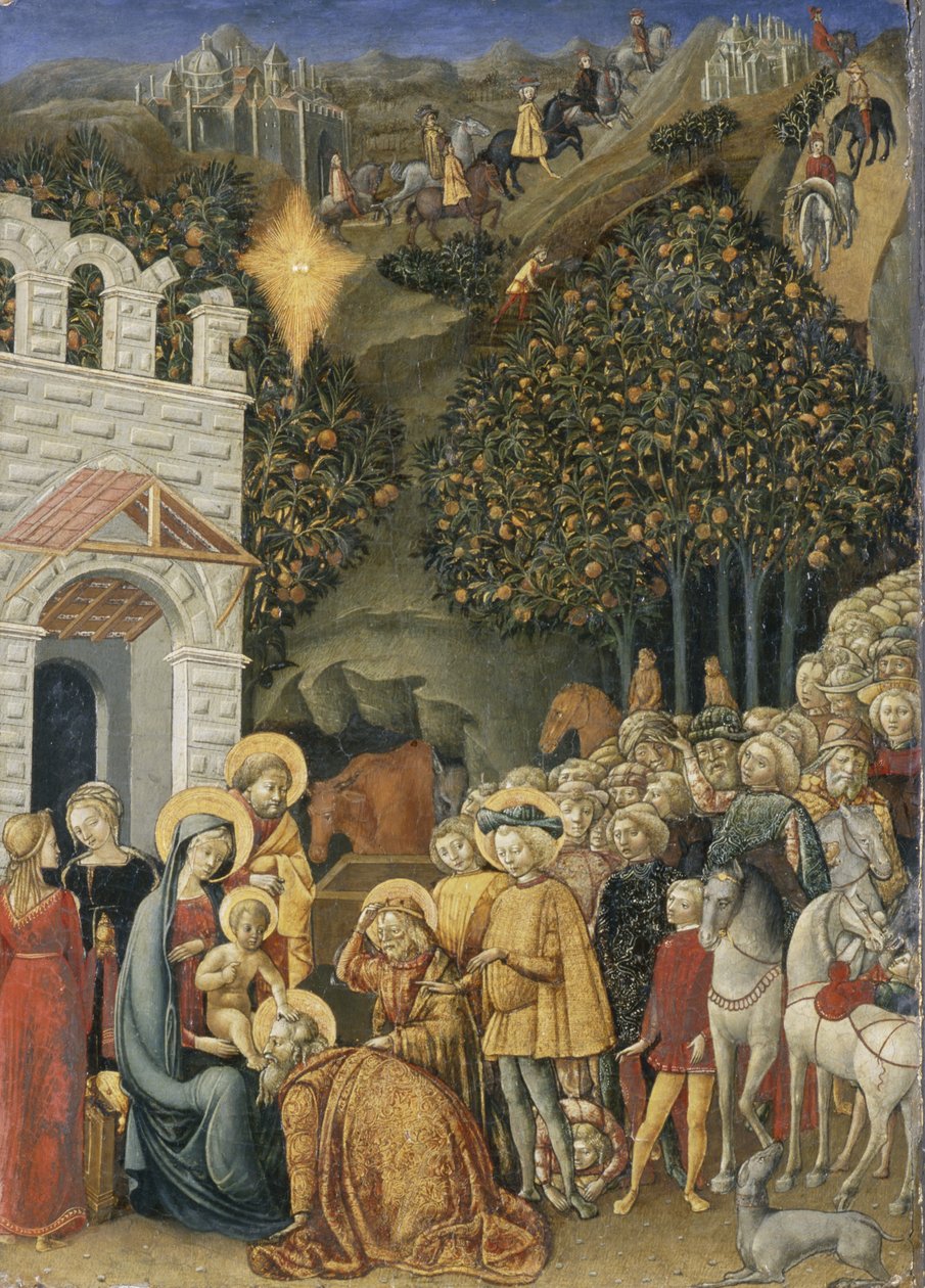 The Adoration of the Magi, ca. 1475-80 (tempera på tre) av Master of Stratonike Master of Stratonike
