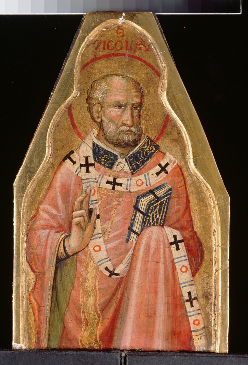 St. Nicholas (olje på gullslipt panel) (se også 215326 og 215327) av Master of Teplice